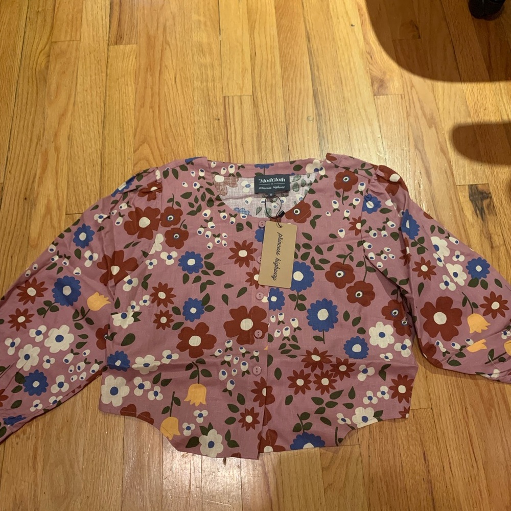 ModCloth x Princess Highway Floral Tie-Front Blouse - Size 14